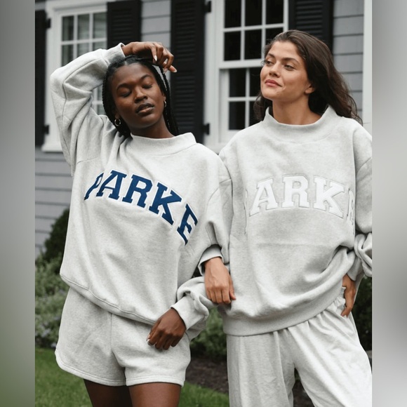 PARKE Fleece Varsity Mockneck Sweatshirt Heather Grey L/XL NEW - Picture 2 of 5